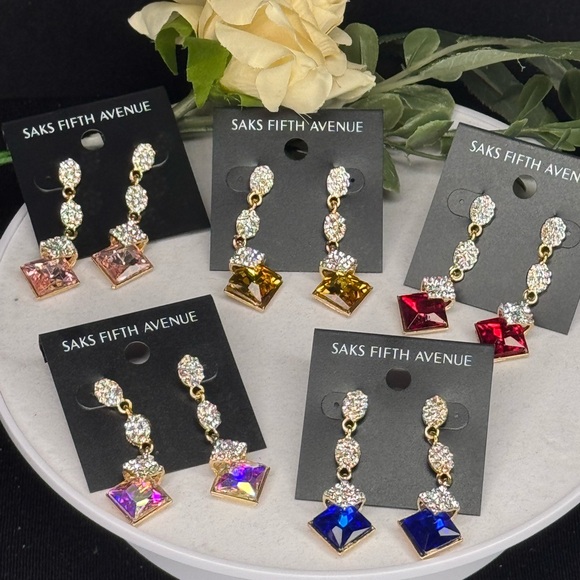 Saks Fifth Ave Pave Teardrop Crystal Post With Drop AB Crystal Earrings - Picture 7 of 9